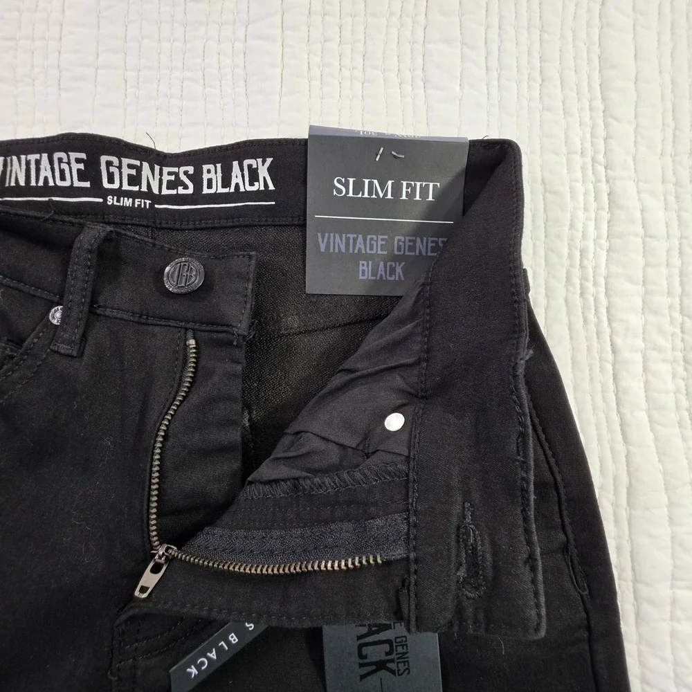 VGB Vintage Genes Black Mens 28x30 Slim Fit French Terry Stretch Denim Jeans